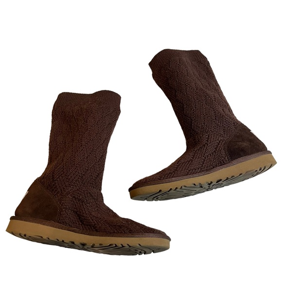 UGG MARQUIS 5915 Brown Sweater Knit Slouch Shearling Tall Boots Kids Size 6 - Picture 3 of 13